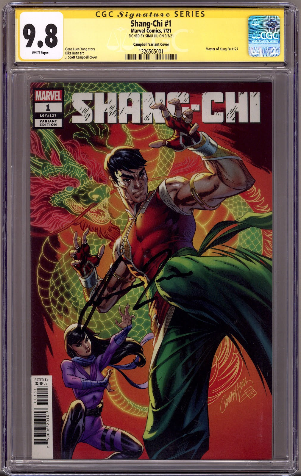 Shang-Chi Vol 2 1 (127) CGC 9.8 (NM/M) (2021) Campbell Incentive Variant Signed x1 Cover Simu Liu 