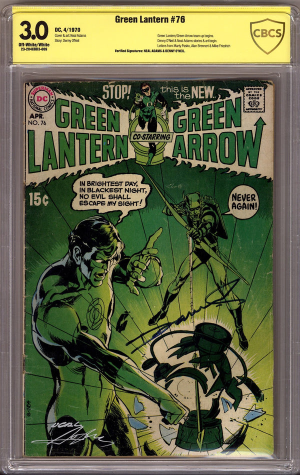 Green Lantern Vol 2 76 CBCS 3.0 (GD/VG) (1970) Signed x2 Cover Neal Adams & Denny O'Neil