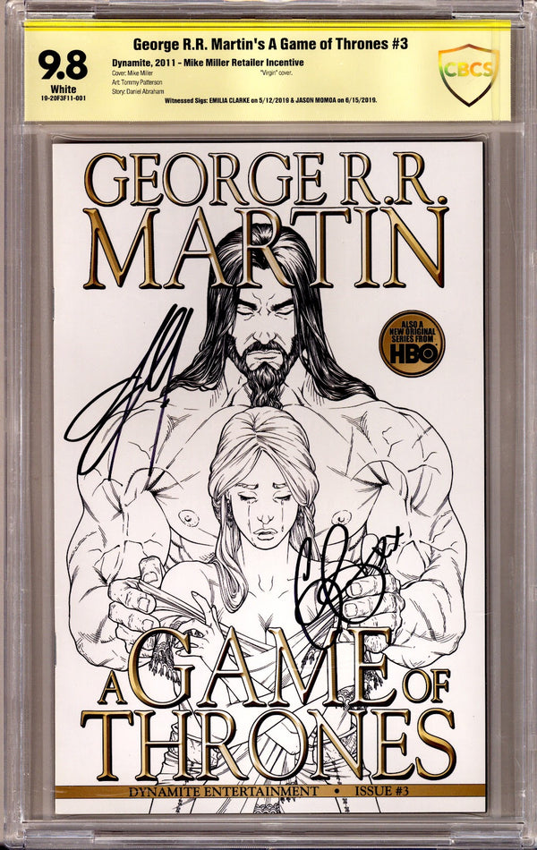 George R. R. Martin's A Game of Thrones   3 CBCS 9.8 (NM/M)   (2011) Miller   Incentive Variant  Signed x2 Cover Emilia Clarke & Jason Momoa