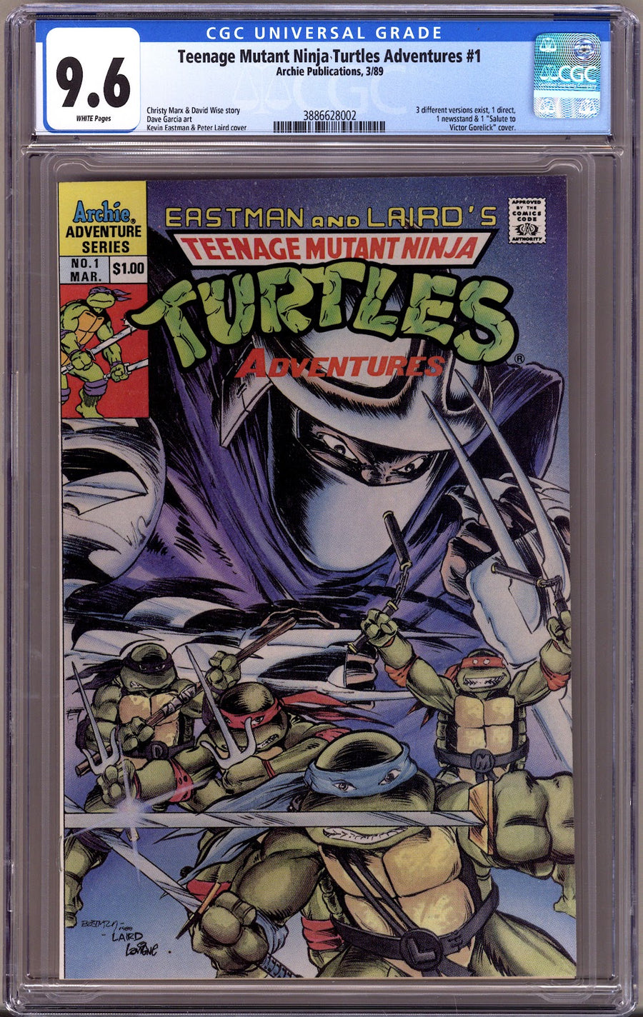 Teenage Mutant Ninja Turtles Adventures Vol 2 1 CGC 9.6 (NM+) White Pages  (1989)