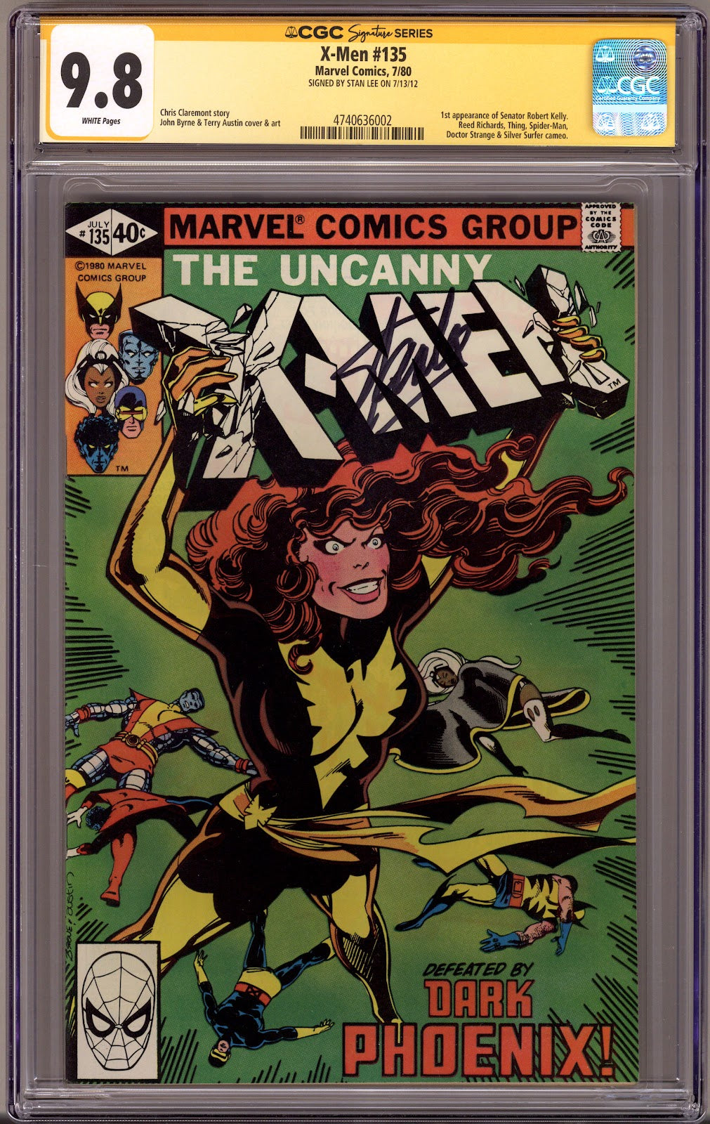 The X-Men Vol 1 135 CGC 9.8 (NM/M) (1980) Signed x1 Cover Stan Lee 