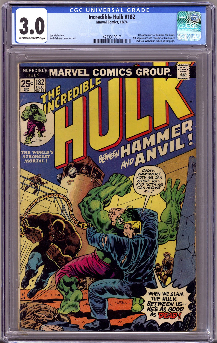 The Incredible Hulk Vol 1 182 CGC 3.0 (GD/VG)   (1974)
