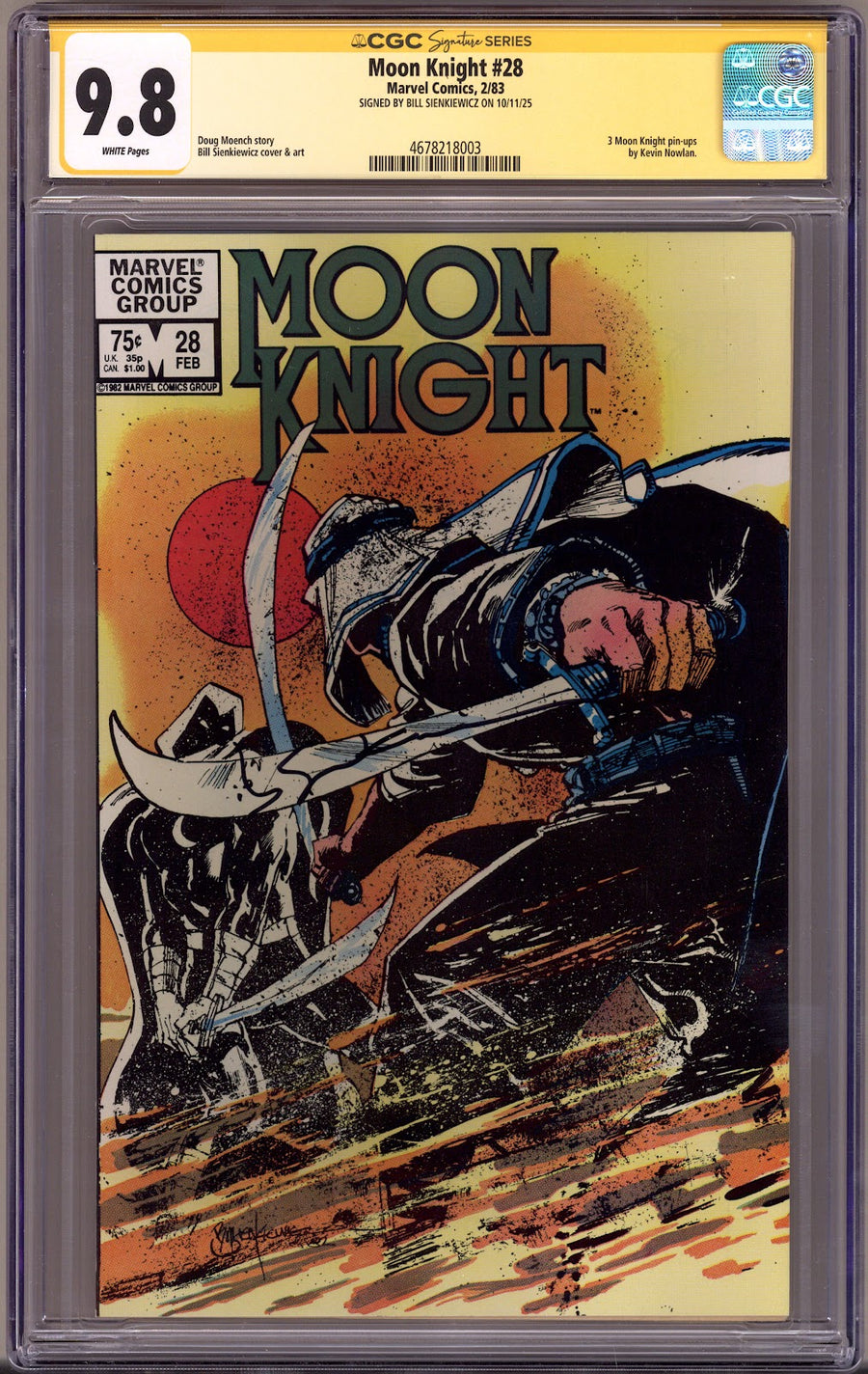 Moon Knight Vol 1 28 CGC 9.8 (NM/M)   (1983)     Signed x1 Cover Bill Sienkiewicz