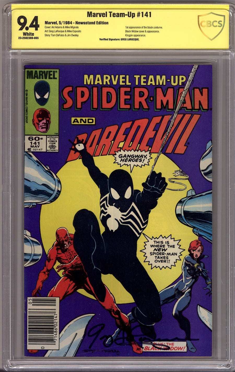 Marvel Team-Up Vol 1 141 CBCS 9.4 (NM)   (1984)   Newsstand  Signed x1 Cover Greg Larocque