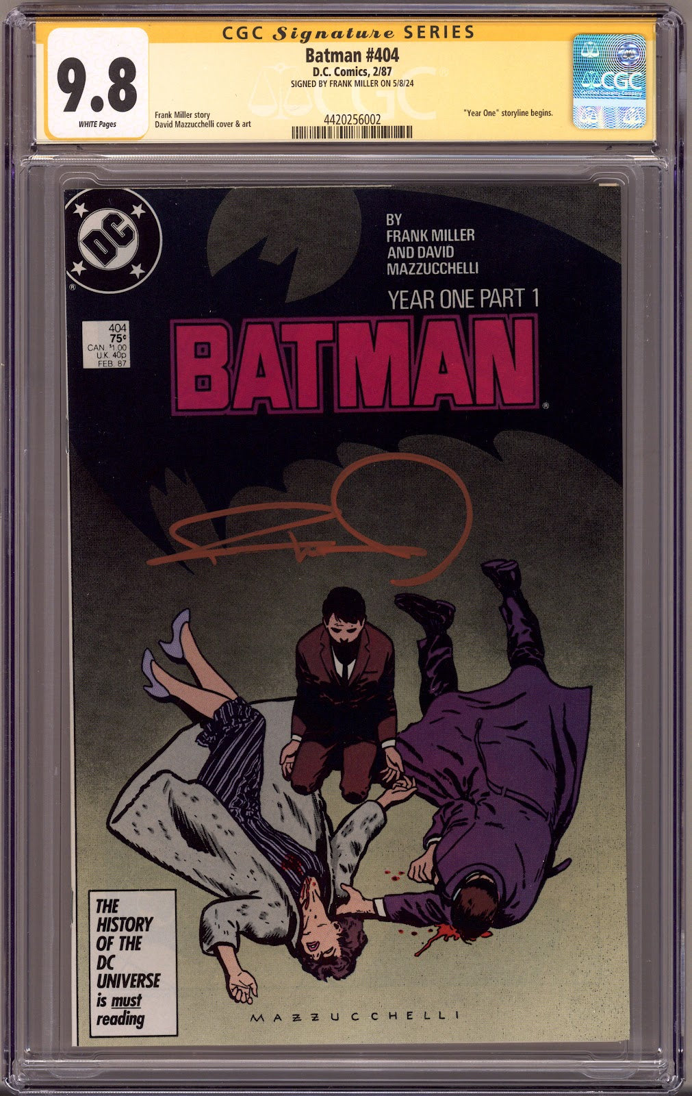 Batman Vol 1 404 CGC 9.8 (NM/M)   (1987)     Signed x1 Cover Frank Miller 