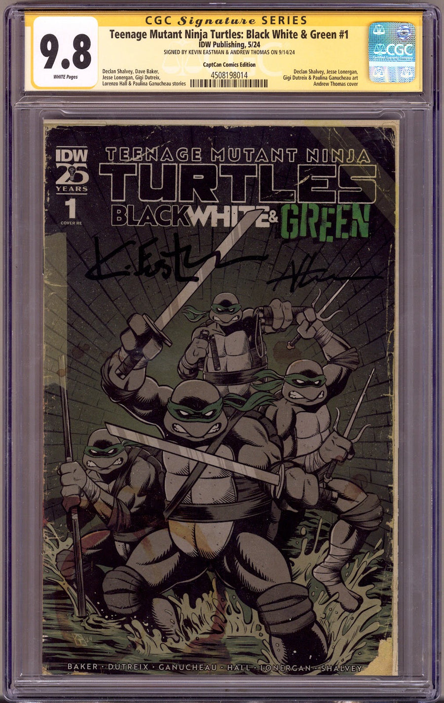 Teenage Mutant Ninja Turtles: Black White & Green   1 CGC 9.8 (NM/M)   (2024) Thomas   Exclusive Variant  Signed x2 Cover Kevin Eastman & Andrew Thomas 