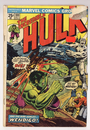 The Incredible Hulk Vol 1 180  GD+ (2.5) Has MVS  (1974)