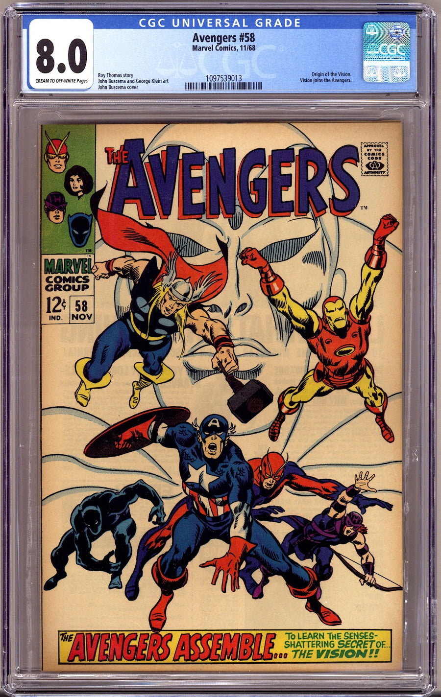 The Avengers Vol 1 58 CGC 8.0 (VF) (1968) 