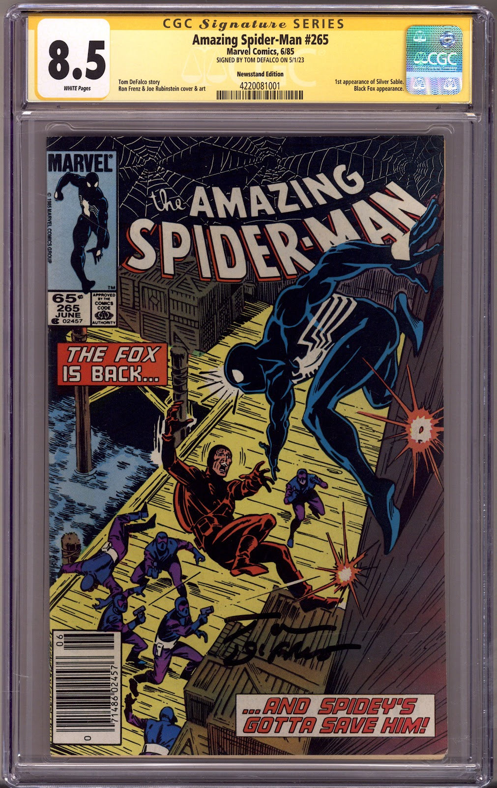 The Amazing Spider-Man Vol 1 265 CGC 8.5 (VF+) (1985) Newsstand Signed x1 Cover Tom Defalco 