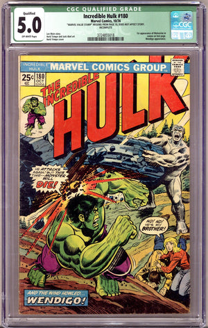 The Incredible Hulk Vol 1 180 CGC 5.0 (VG/FN) Qualified, No MVS  (1974)