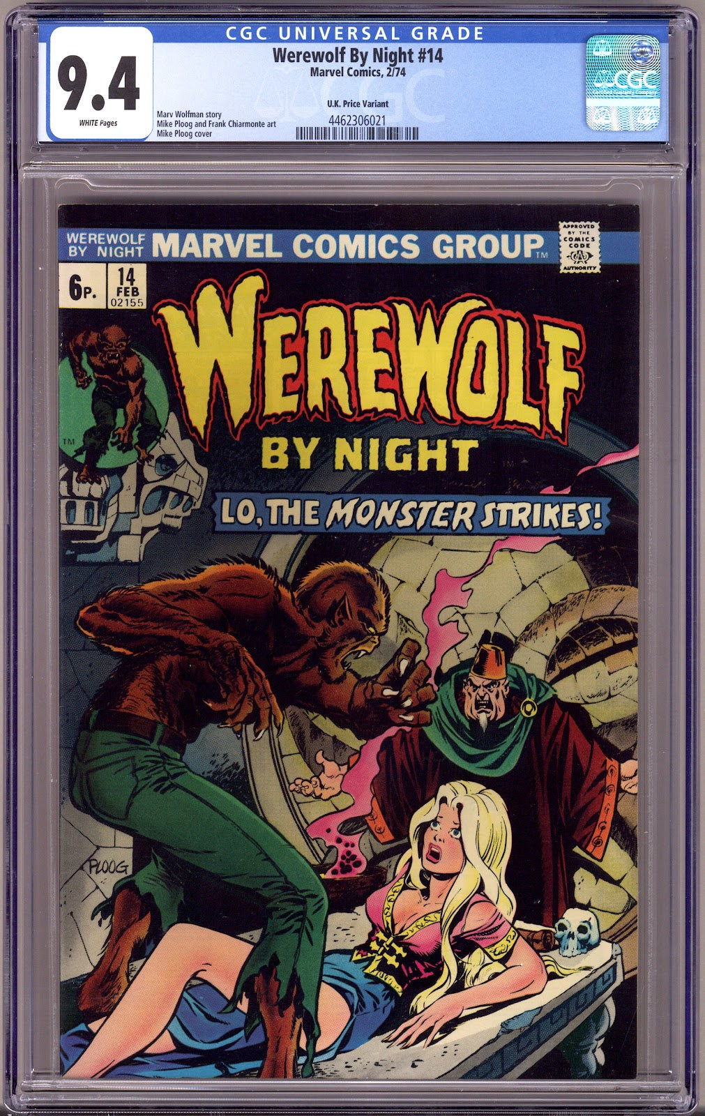 Werewolf by Night Vol 1 14 CGC 9.4 (NM) (1974) U.K. Price Variant 