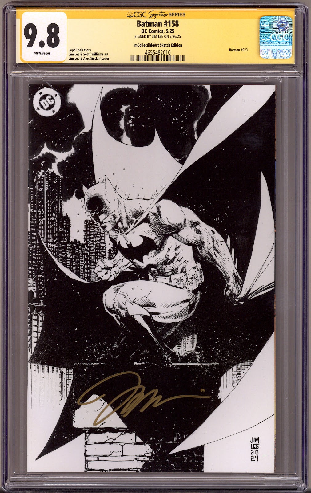 Batman Vol 3 158 (923) CGC 9.8 (NM/M) (2025) Lee Sketch Exclusive Variant Signed x1 Cover Jim Lee 