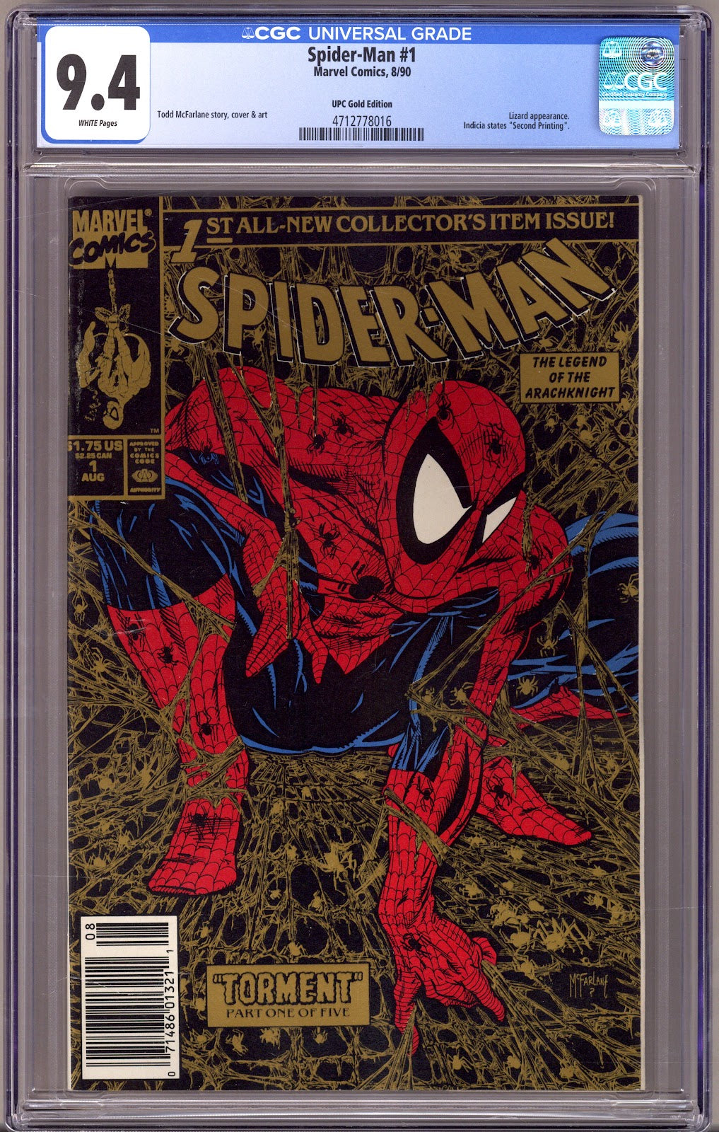 Spider-Man Vol 1 1 CGC 9.4 (NM)   (1990)   Gold UPC Variant  