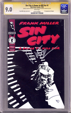 Sin City: A Dame to Kill For 1 CGC 9.0 (VF/NM) (1993) Signed x3 Cover Tarantino, Rodriguez & Dawson