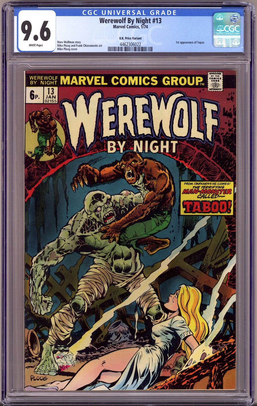 Werewolf by Night Vol 1 13 CGC 9.6 (NM+) (1974) U.K. Price Variant 