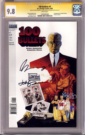 100 Bullets 1 CGC 9.8 (NM/M) (1999) Signed x3 Cover Azzarello. Johnson & Risso