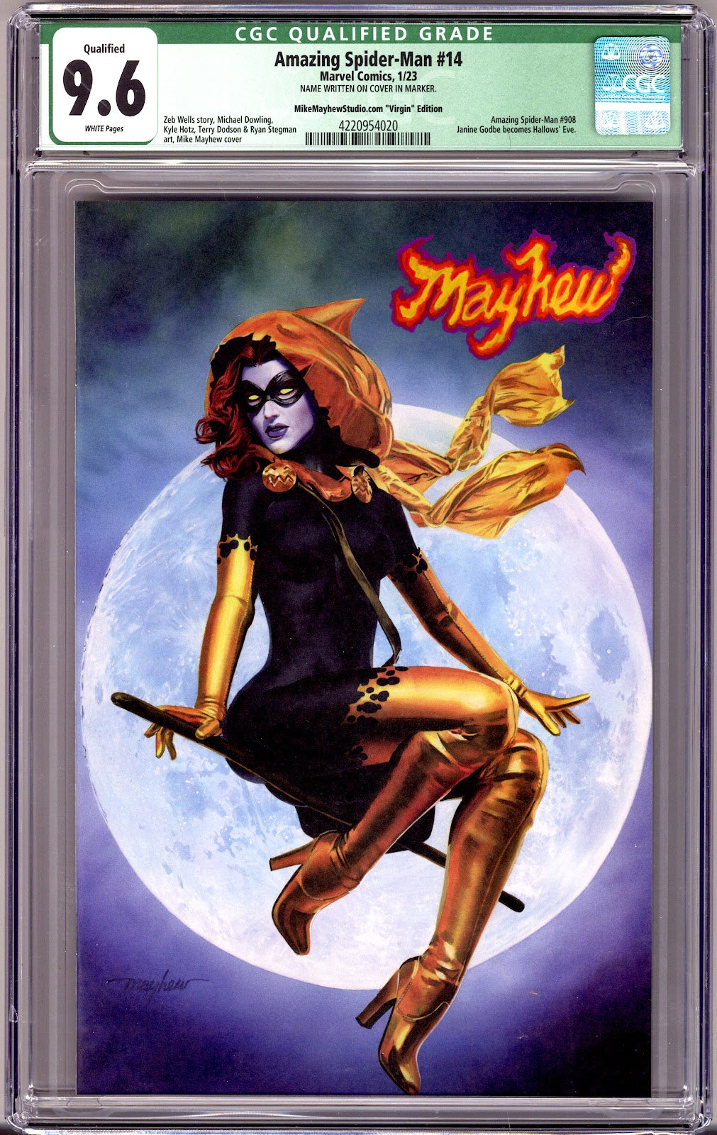 The Amazing Spider-Man Vol 6 14 (908) CGC 9.6 (NM+) Qualified  (2023) Mayhew Virgin  Exclusive Variant  Signed x1 Cover Mike Mayhew