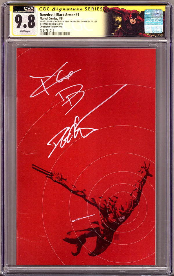 Daredevil: Black Armor 1 CGC 9.8 (NM/M) (2024) Christopher Virgin Exclusive Variant Signed x3 Cover Charlie Cox, Chichester & Christopher