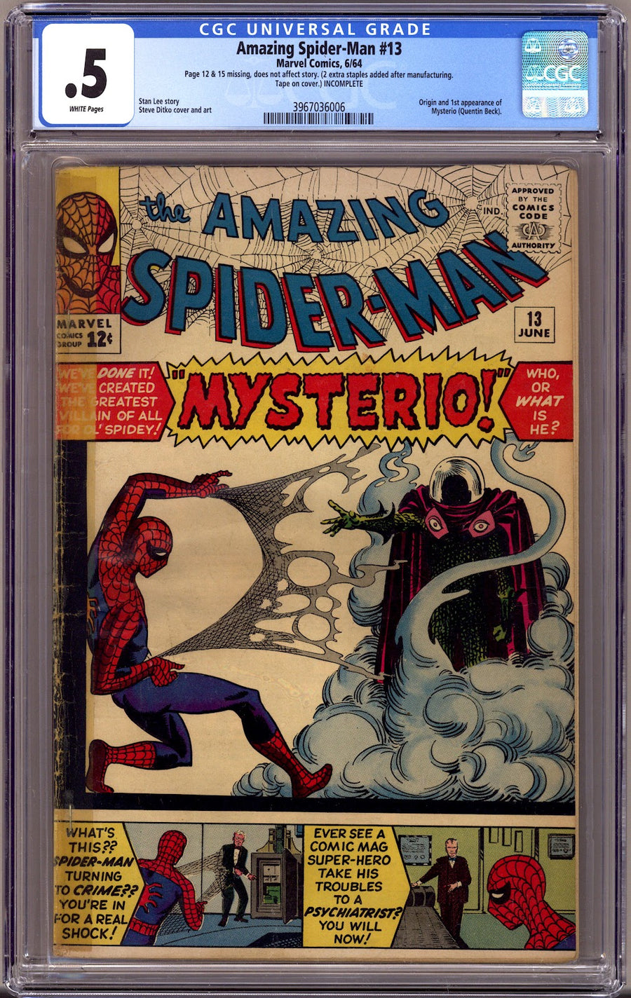 The Amazing Spider-Man Vol 1 13 CGC 0.5 (PR) Incomplete  (1964)