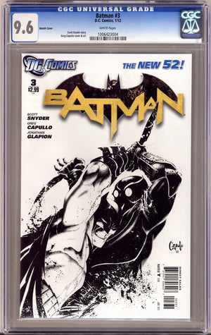 Batman Vol 2 3 CGC 9.6 (NM+) (2012) Capullo Sketch Incentive Variant