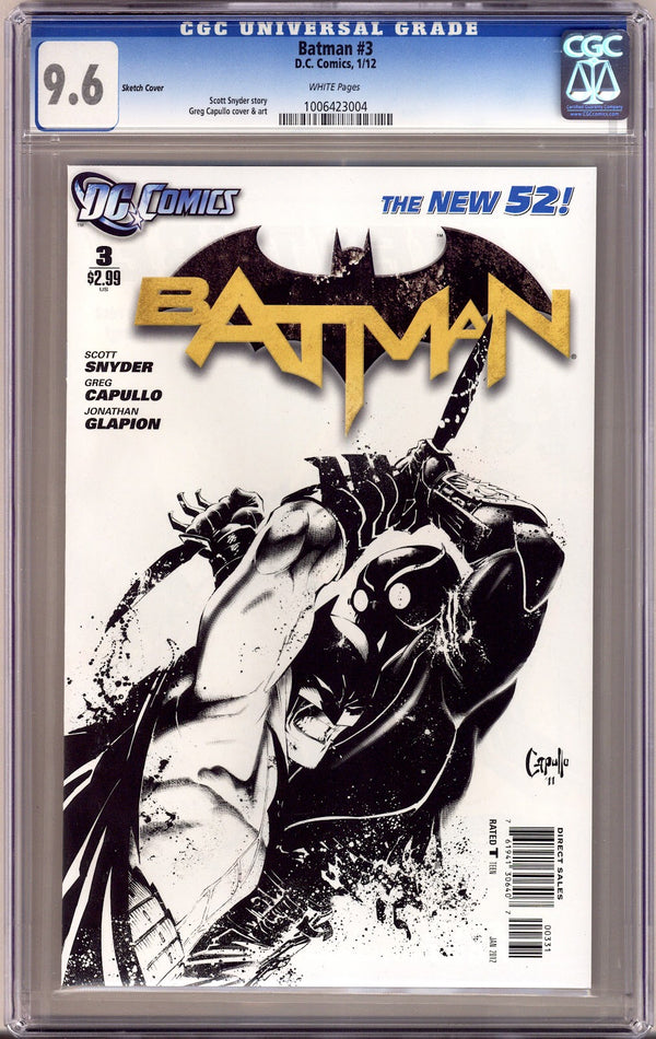 Batman Vol 2 3 CGC 9.6 (NM+) (2012) Capullo Sketch Incentive Variant