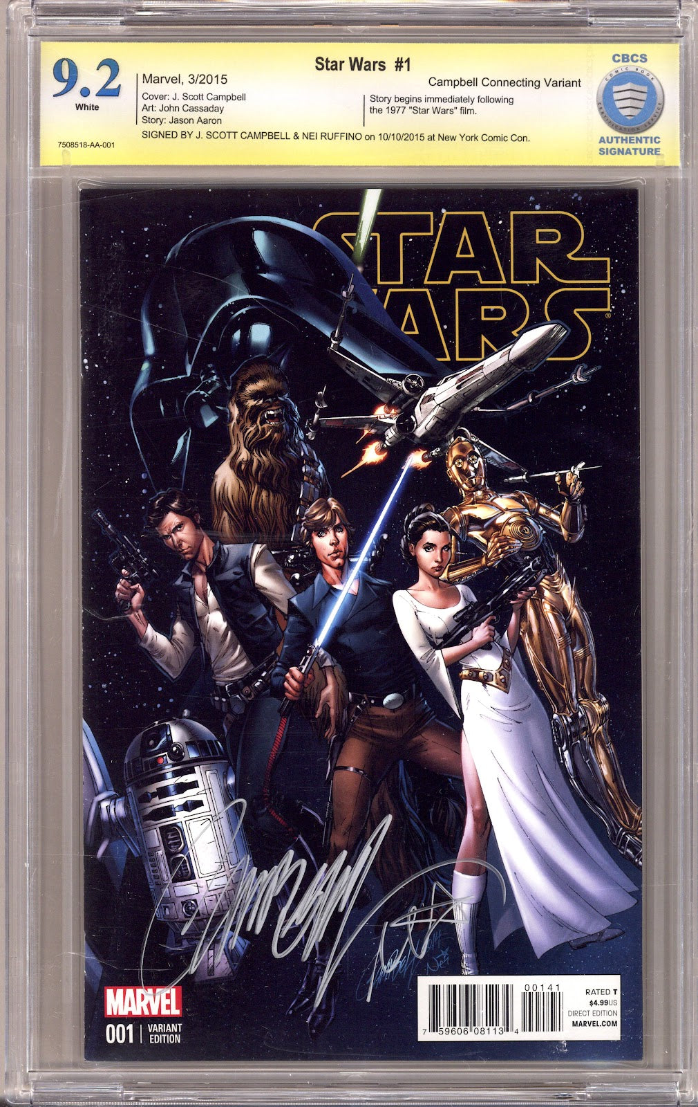 Star Wars Vol 2 1 CBCS 9.2 (NM-) (2015) Campbell Variant Signed x2 Cover Campbell & Ruffino 