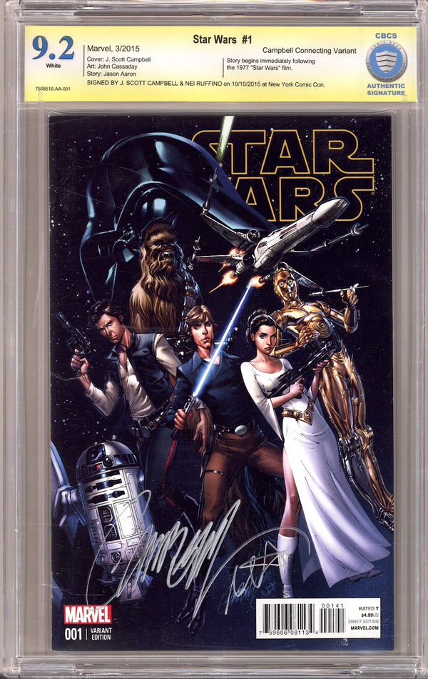 Star Wars Vol 2 1 CBCS 9.2 (NM-) (2015) Campbell Variant Signed x2 Cover Campbell & Ruffino