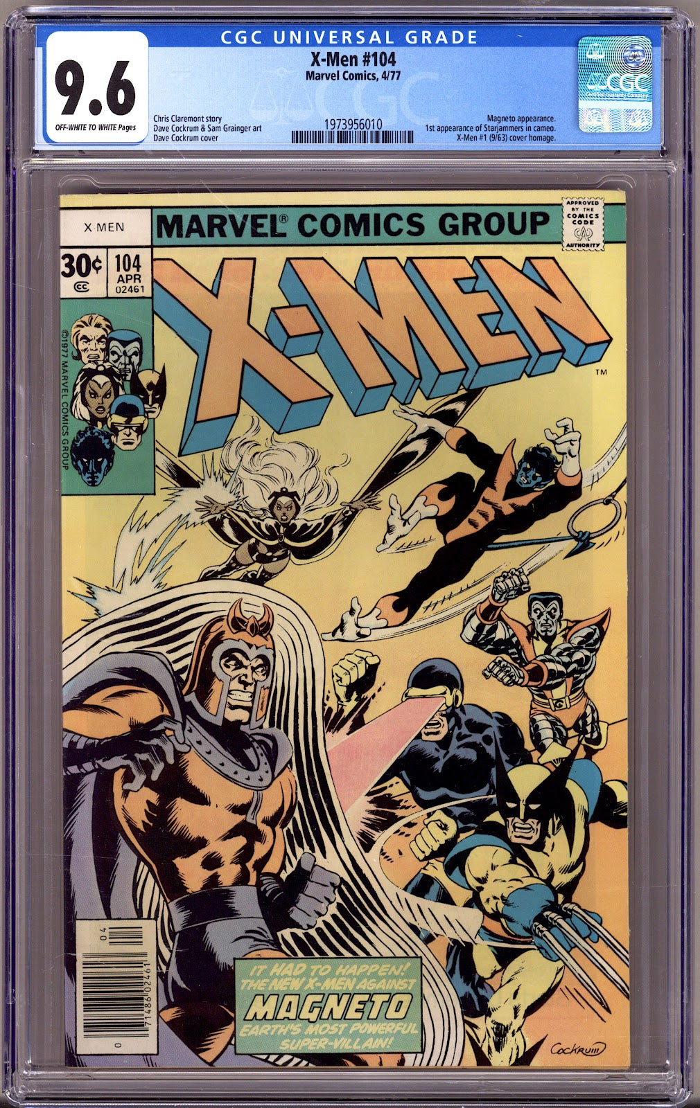 The X-Men Vol 1 104 CGC 9.6 (NM+) Sun Faded (1977) 