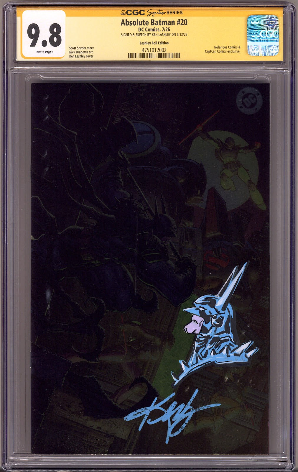 Absolute Batman 20 CGC 9.8 (NM/M) (2026) Lashley Virgin Foil Exclusive Variant Signed / Remarked x Cover Ken Lashley 