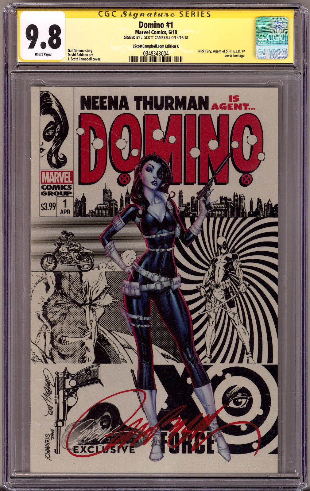 Domino Vol 3 1 CGC 9.8 (NM/M) (2018) Campbell Homage Exclusive Variant Signed x1 Cover J. Scott Campbell 