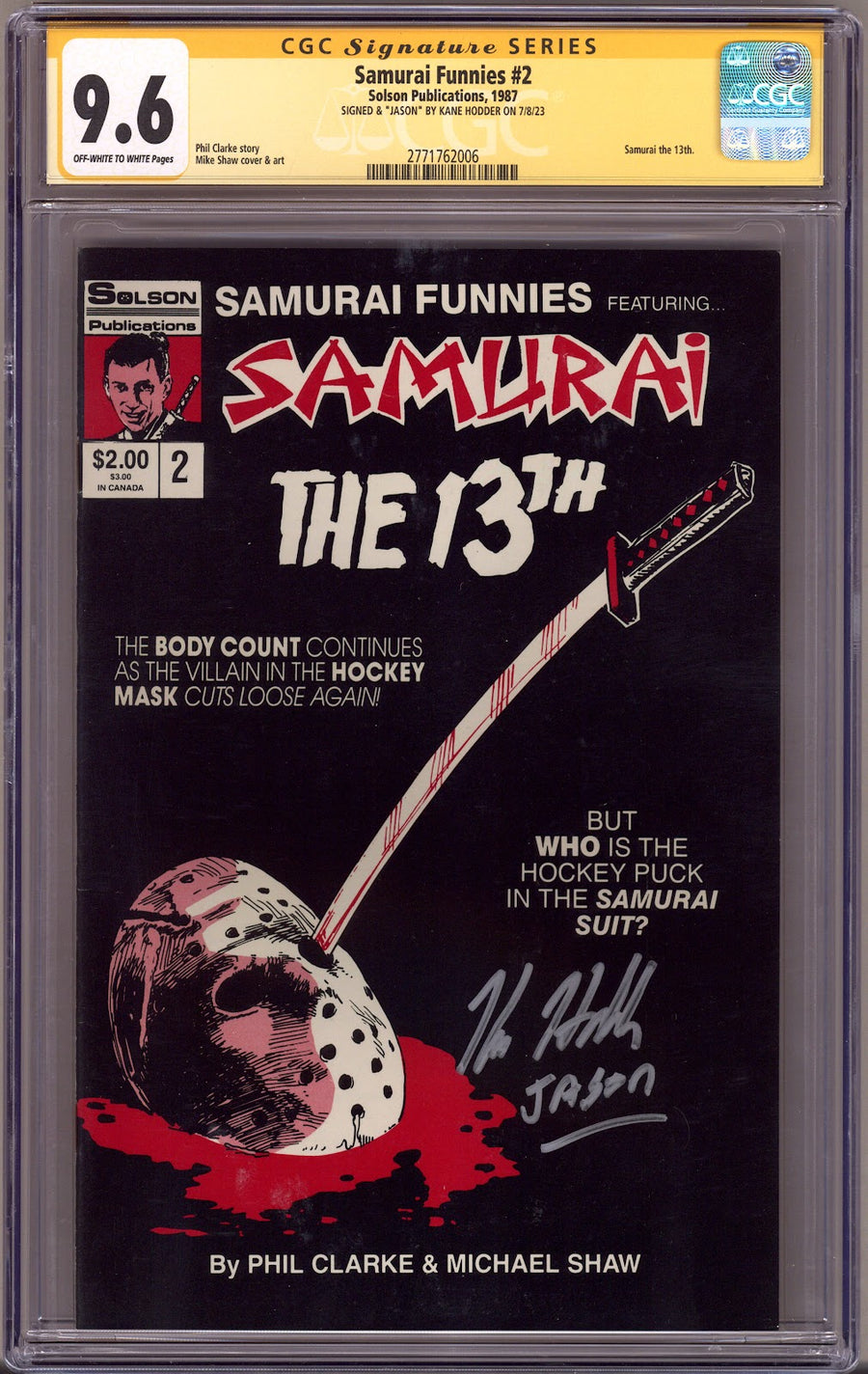 Samurai Funnies   2 CGC 9.6 (NM+)   (1987)     Signed x1 Cover Kane Hodder 