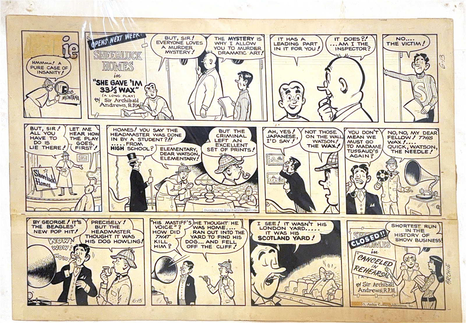Bob Montana Archie Comic Strip Original Art [nn] (1965) 
