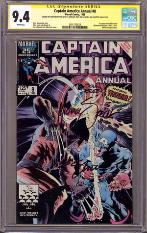 Captain America Annual Vol 1 8 CGC 9.4 (NM) (1986) Signed x3 Cover Beatty, Zeck & Shooter