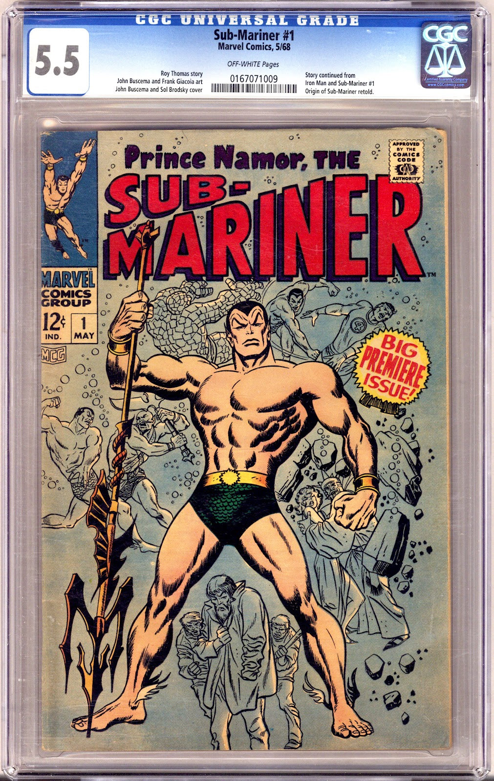 Sub-Mariner Vol 1 1 CGC 5.5 (FN-)   (1968)     