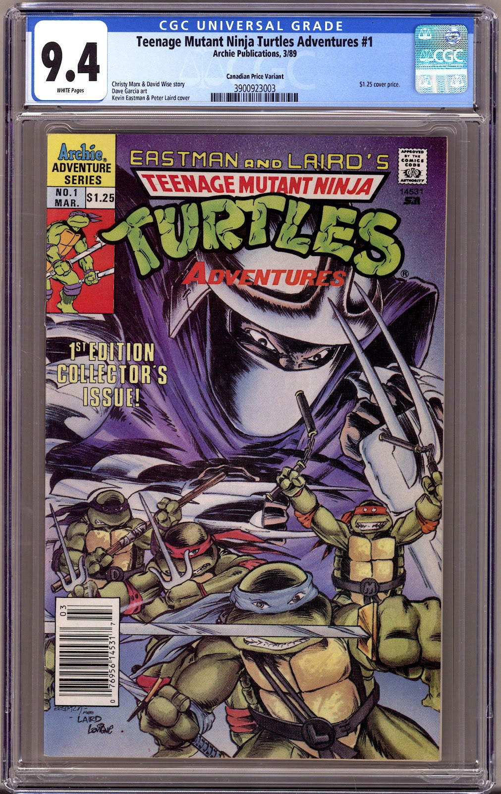 Teenage Mutant Ninja Turtles Adventures Vol 2 1 CGC 9.4 (NM)   (1989)   Canadian Price Variant Newsstand