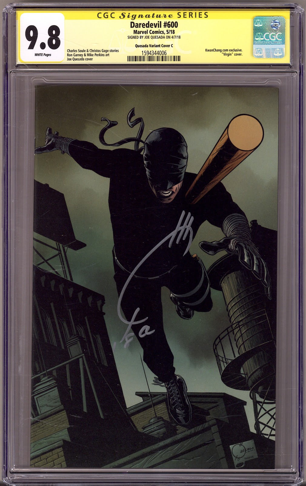 Daredevil Vol 5 600 CGC 9.8 (NM/M) (2018) Quesada Virgin Exclusive Variant Signed x1 Cover Joe Quesada 