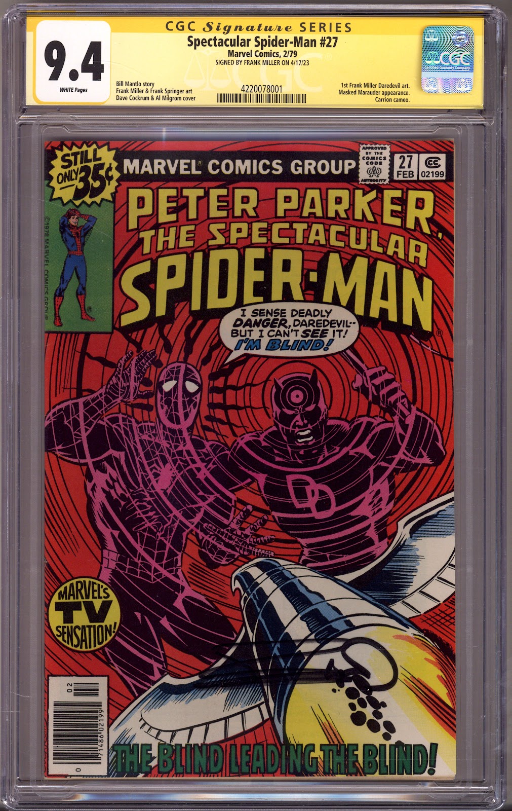 The Spectacular Spider-Man Vol 1 27 CGC 9.4 (NM) (1979) Signed x1 Cover Frank Miller 