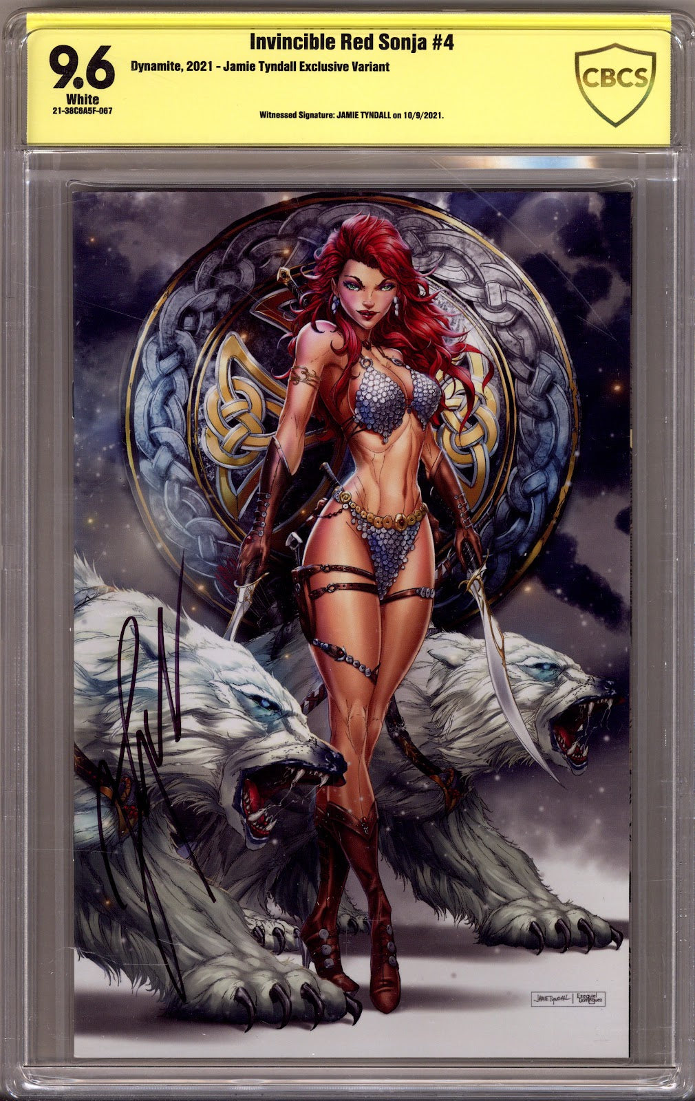The Invincible Red Sonja 4 CBCS 9.6 (NM+) (2021) Tyndall Virgin Exclusive Variant Signed x1 Cover Jamie Tyndall 
