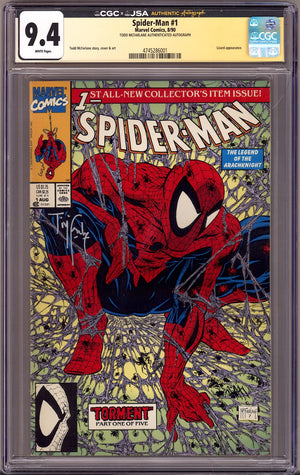Spider-Man Vol 1 1 CGC 9.4 (NM)   (1990)     Signed x1 Cover Todd McFarlane