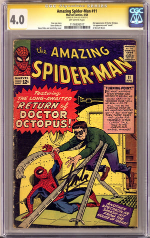 The Amazing Spider-Man Vol 1 11 CGC 4.0 (VG)   (1964)     Signed x1 Cover Stan Lee