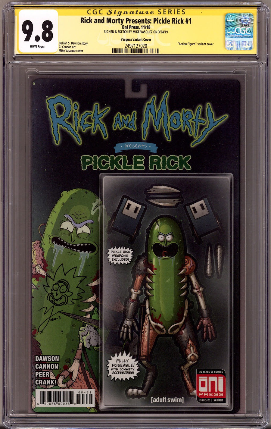 Rick and Morty Presents: Pickle Rick   [nn] CGC 9.8 (NM/M)   (2018)   Variant  Signed & Sketched x  Mike Vasquez