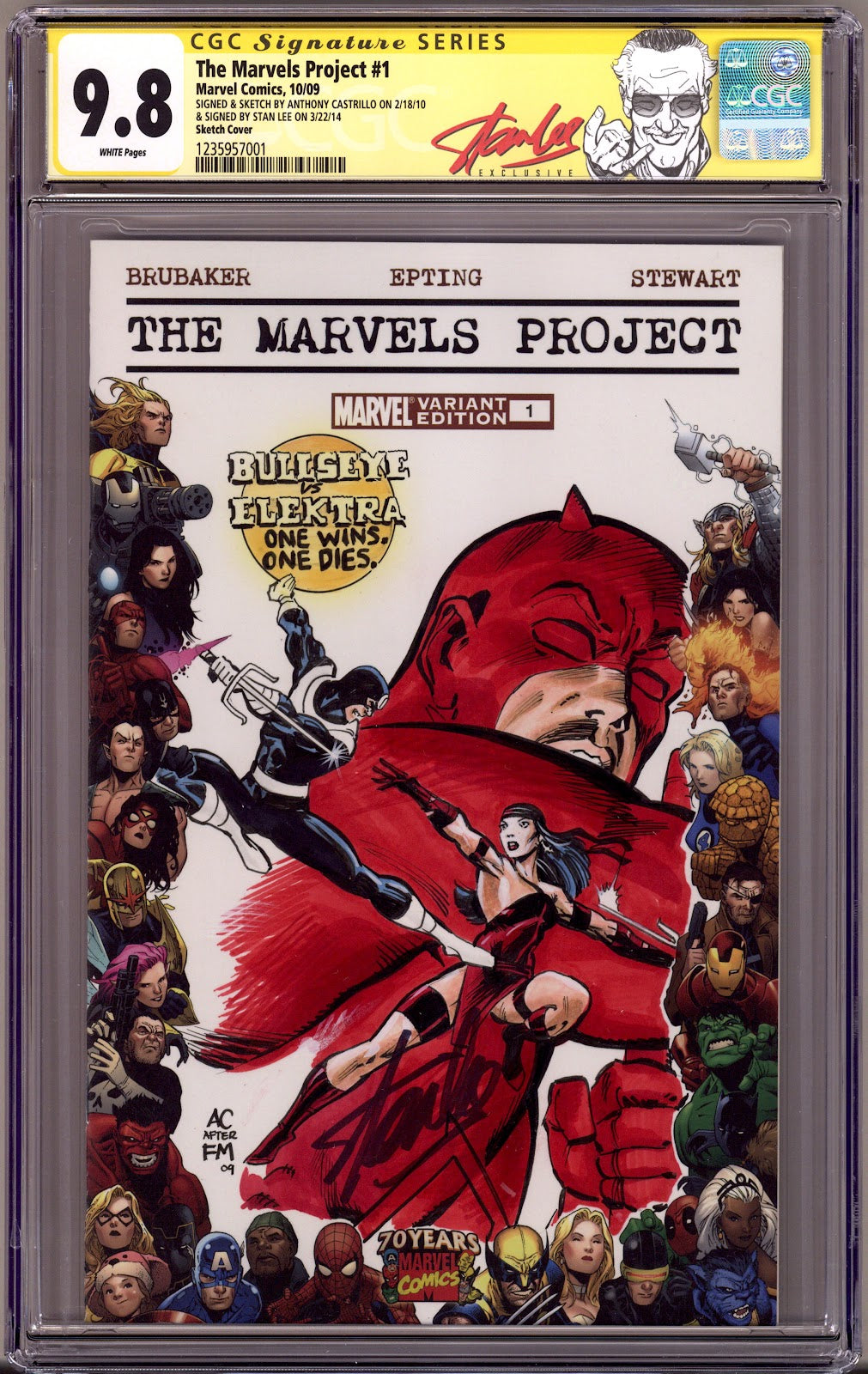 The Marvels Project 1 CGC 9.8 (NM/M) (2009) Blank Variant Signed x2 Cover Stan Lee & Anthony Castrillo (Original Sketch) 