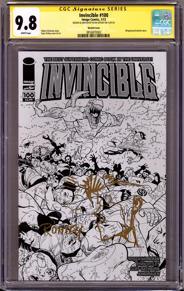Invincible 100 CGC 9.8 (NM/M) Cracked Case (2013) Ottley Sketch Variant Signed / Remarked x1 Cover Ryan Ottley