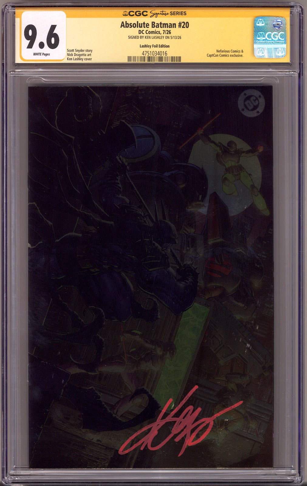 Absolute Batman 20 CGC 9.6 (NM+) (2026) Lashley Foil Virgin Exclusive Variant Signed x1 Cover Ken Lashley 