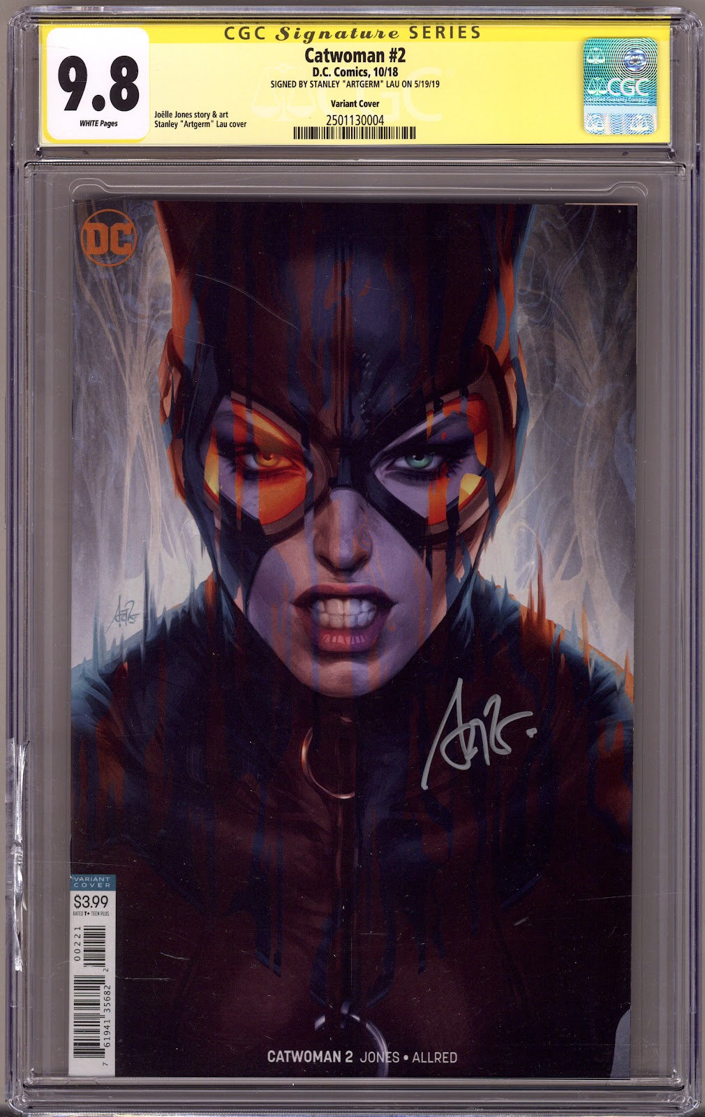 Catwoman Vol 5 2 CGC 9.8 (NM/M) Cracked Case (2018) Artgerm Variant Signed x1 Cover Artgerm 