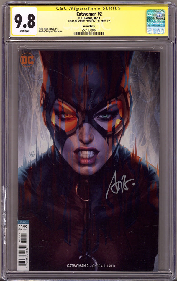 Catwoman Vol 5 2 CGC 9.8 (NM/M) Cracked Case (2018) Artgerm Variant Signed x1 Cover Artgerm