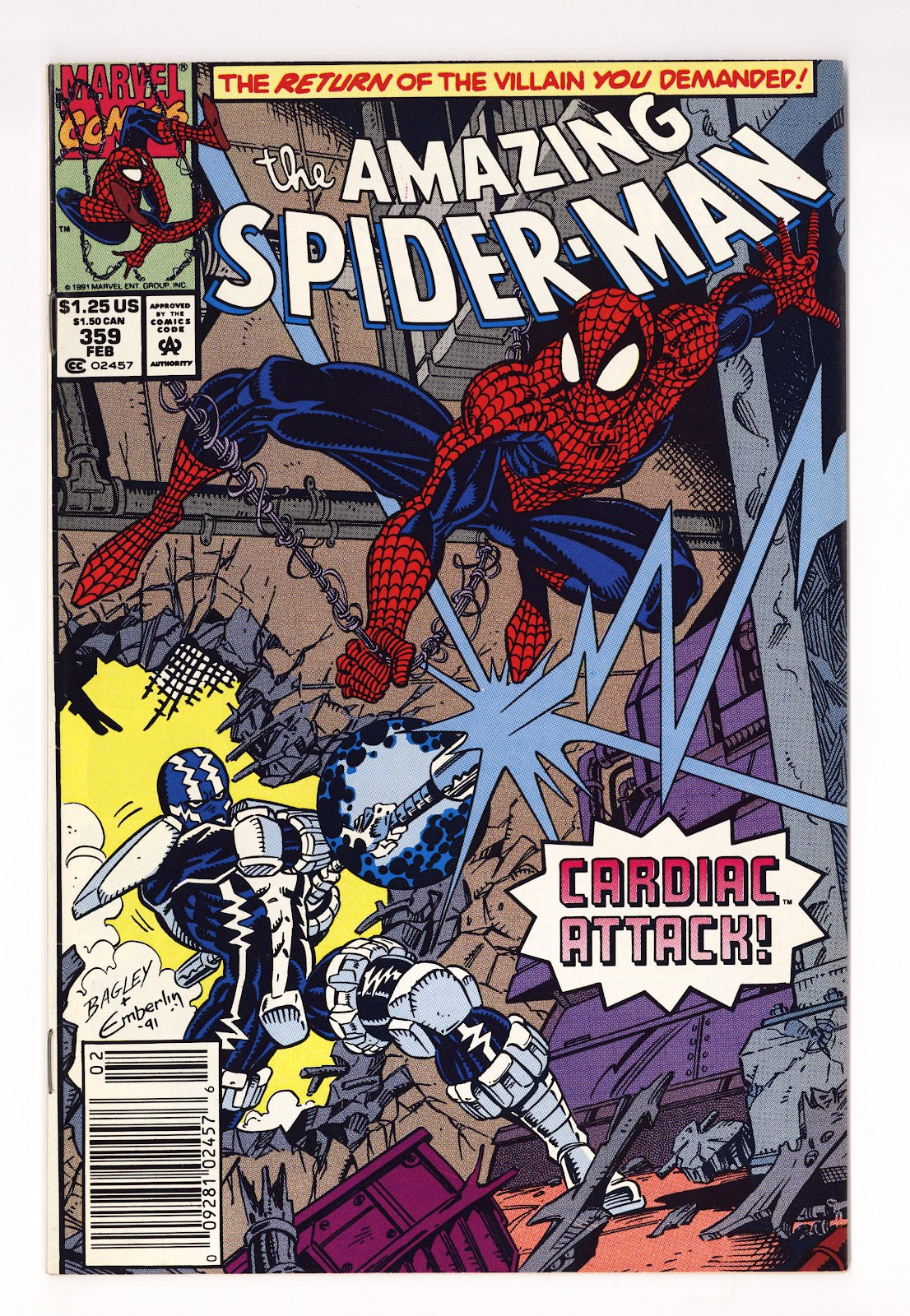 The Amazing Spider-Man Vol 1 359 Low Grade Sticker Back Cover (1992) Newsstand 