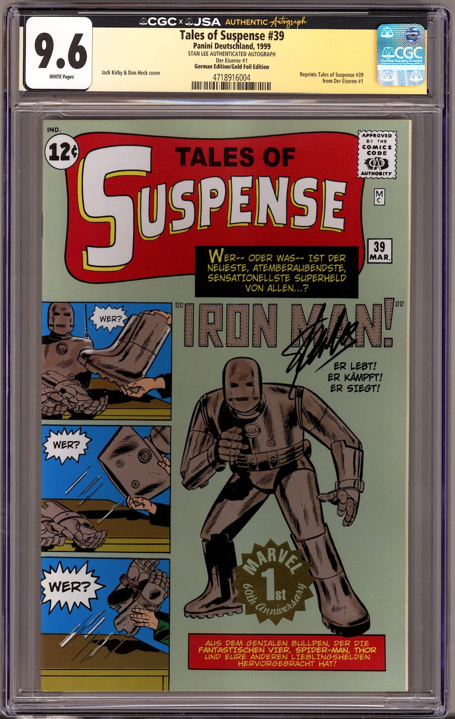 Tales of Suspense   39 CGC 9.6 (NM+)   (1999) Foil  German Variant  Signed x Cover Stan Lee