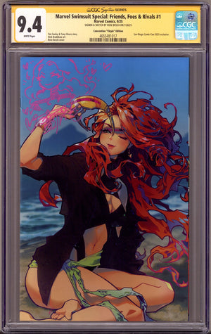 Marvel Swimsuit Special: Friends, Foes & Rivals   1 CGC 9.4 (NM)   (2025) Besch Virgin  Exclusive Variant  Signed / Remarked x1 Cover Rose Besch