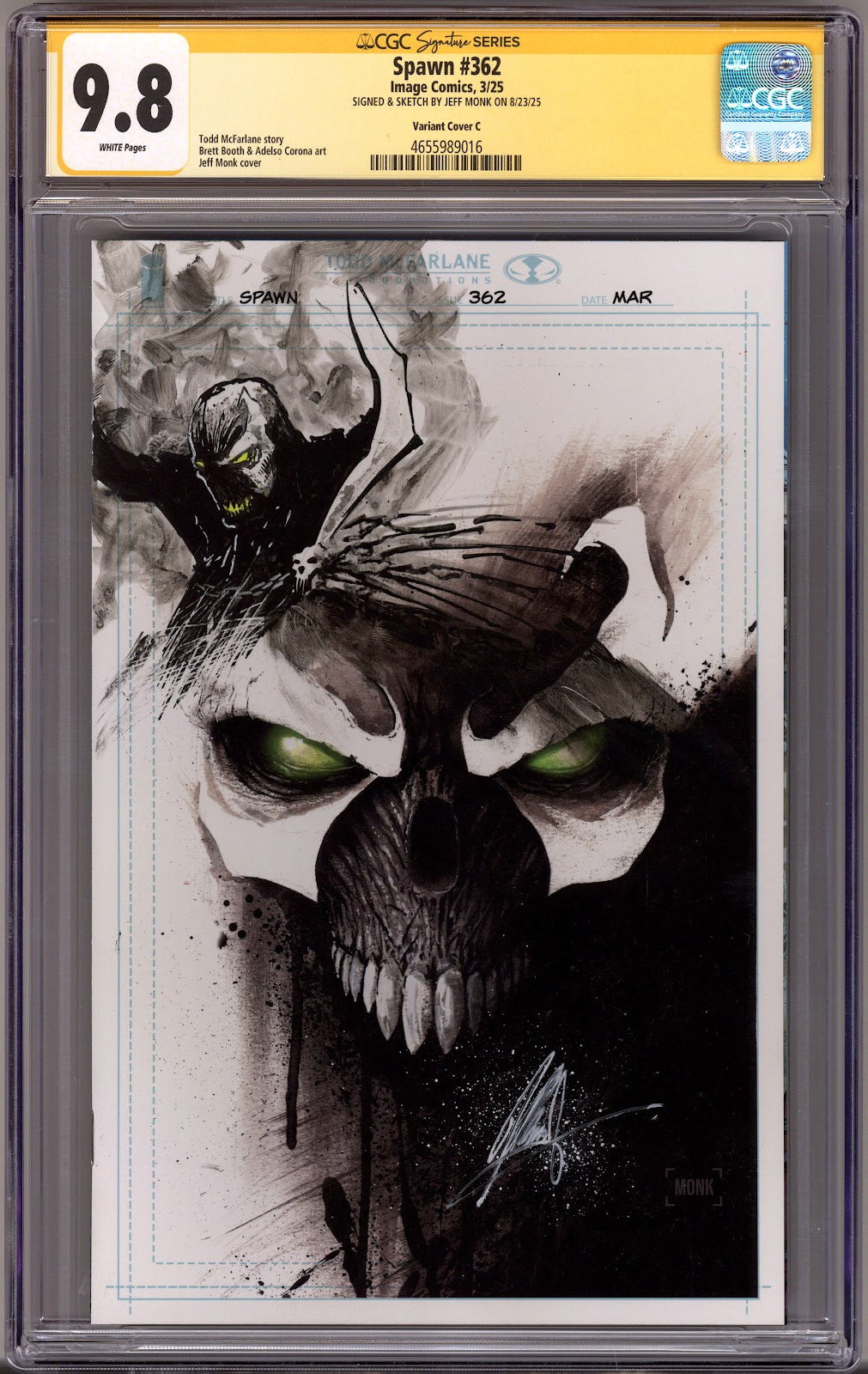 Spawn   362 CGC 9.8 (NM/M) Spawn Sketch  (2025) Blank  Variant  Signed / Remarked x1 Cover Jeff Monk